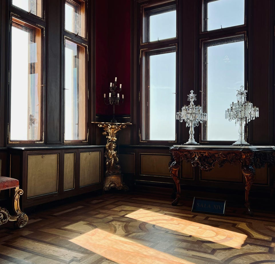 Decorative, Vintage Chandeliers in Room Corner